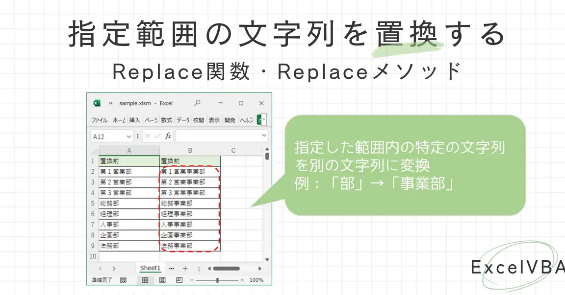 Excel VBAで文字列を置換する方法 1 excel vbae381a7e69687e5ad97e58897e38292e7bdaee68f9be38199e3828be696b9e6b395
